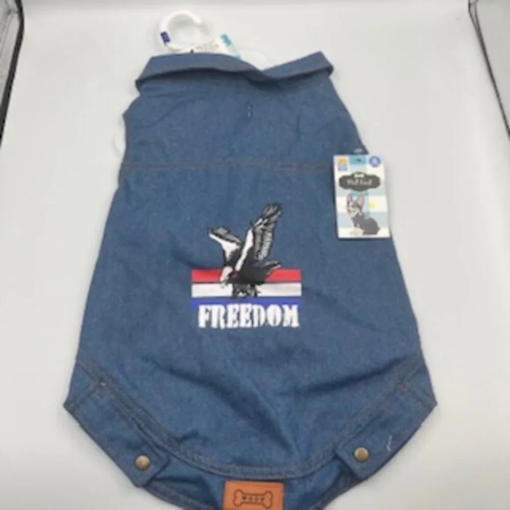New Woof‎ Dog Pet Vest Size Large Denim Flag & Eagle NWT